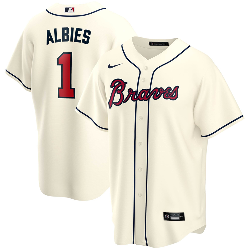 2020 MLB Men Atlanta Braves #1 Ozzie Albies Nike Cream Alternate 2020 Replica Player Jersey 1
